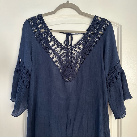 EKOUAER Womens Navy Blue Swim Cover Up Tunic Dress Beach Pool Crochet Size M - Picture 3 of 12